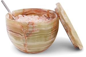 MARBLOUS KRAFTS Saliera con coperchio e cucchiaio, in onice verde, 133,2 g, in marmo, per conservare il piano di lavoro, barattolo da cucina per spezie, zucchero e organizzazione della casa