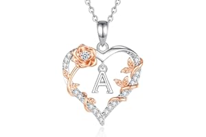 EUDORA Harmony Ball Collana con iniziali a Cuore Rosa per Donne, Lettera dalla A alla Z Collane con Iniziali dell'Alfabeto in Rame Placcato in Rodio Iniziali con Ciondolo Regali di Gioielli, 18"