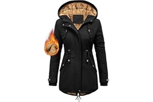 CMTOP Abrigos Mujer Invierno Termico Abrigo Forro Polar Chaqueta Invierno Largo con Capucha Chaqueta Cremallera Cálido a Prueba de Viento Casuales Parka con Cordón y Bolsillos