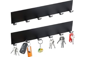 Scettar 2 Stück Schlüsselbrett mit 6 Haken,Schlüsselhalter Schwarz,Metall Selbstklebendes Schlüsselhaken Wandhaken,Schlüsselleiste ohne Bohren