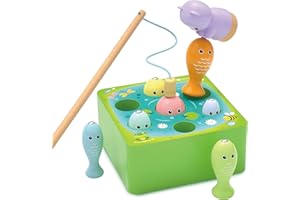 XIAPIA 2 in 1 Giochi Bambini 1 Anni, Giochi di Pesca, Giochi Montessori Magnetici di Pesca in Legno, Giocattoli Educativi per Bambini per Ragazzi e Ragazze come Regali (Pesci da pesca)