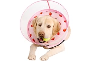 MARIYAGO Inflatable Dog Cone Collar for Large Medium Small Dogs, Soft Dog Donut Collar Adjustable Recovery Cone for Pets After Surgery, Extra Enhanced Anti-Licking Guard Shield (Strawberry Print, Large)