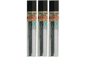 Pentel 0.5mm Size HB Shade Hardness Pencil Refill Replacement Spare Leads Hi Pollymer Super For Automatic & Mechanical Pencils (Pack Of 3 Tubes - 36 Pieces)