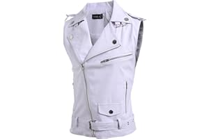 Gefomuofe Gilet in pelle da uomo, con chiusura lampo, chopper, gilet in similpelle per motociclisti, rocker e moto, con lacci, per moto, squadra, punk, in pelle sintetica
