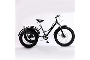 KRCO 24 inch Adult Tricycle,7 Speed Cruiser Trike, All Terrain Fat Tire 3 Wheel Bikes with Large Basket for Seniors, Women, Men, Adult Trikes for Shopping Picnic Outdoor Sports