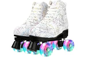 KALINU Unisex Roller Skates Double Row Four Wheels High-top Roller Skates Lightning Pattern for Beginners Womens Mens Indoor