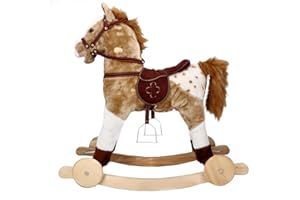 ADAM TOYS Schaukelpferd, interaktives Spielzeug mit Tiergeräuschen und Haltegriffen - Holzpferd für Ihr Baby ab 3 Jahren - Schaukeltier Mustang - 71x36,5x73cm