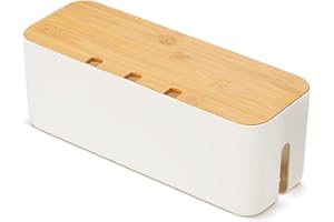BEZORR Cable Tidy Box,Large Cable Management Box Cable Organizer Storage Box with Bamboo Lid for Hiding Messy Cables Wire Management White 14.2"x 5.1"x 5.1"