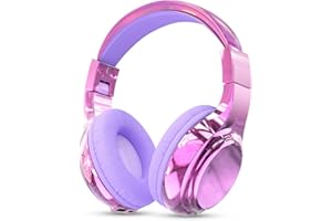 JYPS Auriculares Niños,Metálico Auriculares Inalámbricos Bluetooth Niña con Micrófono,Auriculares Infantiles Bluetooth con Cable,Cascos Inalámbricos Niña para iPad/Tablet/Escuela/Musica (Morado claro)