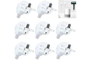 Nizirioo Lot de 8 fiches Schuko : fiche 230 V, fiche Schuko pour l'extérieur, fiche de contact de protection avec douille de protection anti-torsion, fiche coudée étanche pour l'extérieur