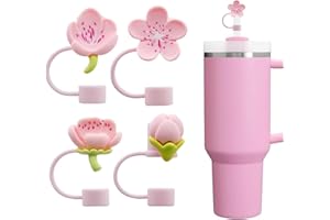 Calkkrer Lot de 4 coques en paille rose avec couvercle pour Stanley Cup - Compatible avec la paille en silicone
