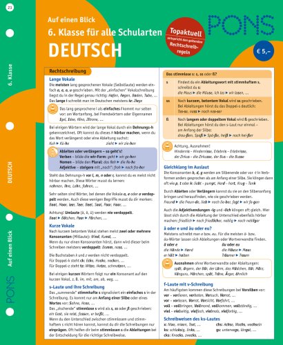 PONS Deutsch auf einen Blick - 6. Klasse: kompakte Übersicht: Grammatik
