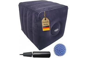 ‎FABACARE FabaCare Beinerhöhungswürfel, Bandscheibenwürfel mit blauen Igel Massageball, Entlastungskissen, Wadenablage, Bandscheibenkissen, Lagerungskissen Beine, Beinablage für Rückenübungen, ist aufblasbar