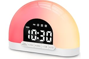 TE-RICH Réveil lumineux avec Simulation du Lever du Soleil, Lampe de Réveil avec Double Alarme, Veilleuse, Répétition, 7 Sons d'Alarme, Modes 7-5-2 pour Enfants, Adultes, Gros Dormeurs, Chambre à Coucher