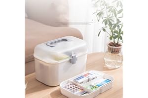 LIKEUDO 2 Schicht Tragbare Weiß Medizin Aufbewahrungsbox Erste Hilfe Medizinbox Medizin Schrank Medizin Organizer Medizin Aufbewahrungskoffer Koffer Hausapotheke Medizin Aufbewahrung Box Tragegriff(S)