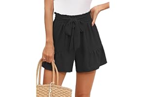 AOWVUTS Short Femme, Short Été Taille Haute Pantalon Court Elastique Large Fluide Short Travail Femme Mode Chic Bermuda Pantalon