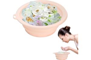GODNEEI Face Ice Bath Bowl, Silikon-Waschbecken mit Integrierter Eiswürfelschale, Faltbare Waschbecken, Badezimmer Zubehör, Kann Aufgehängt Werden, Rosa