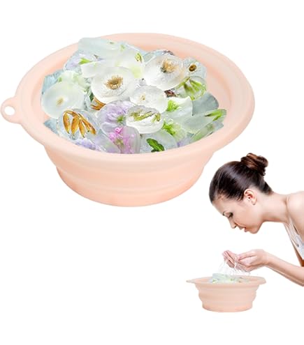 Shiawase Foldable Silicone Face Ice Bath Bowl - Portable Cooling Basin With Ice Tray (Purple-Pink)