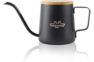 MERMOO YILAN Bollitore a collo di cigno, 350 ml, piccola caffettiera in acciaio inox, a collo di cigno, Pour Over Kettle Coffee Pot, nero