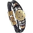 Hamoery Punk Alloy Leather Bracelet For Constellation Braided Rope Bracelet Bangle