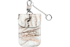 Winmex Faraday Pouch for Car Keys - Marble White & Brown | Signal Blocking Anti Theft RFID Protection for Keyless Entry Keys | PU Leather Case with Keyring for Remote Entry Cars | Gifts for Car Owners