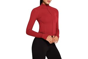 QUEENIEKE Women's Sports Jacket Slim Fit Crop Running Jackets Full Zip Front Yoga Tops with Thumb Holes