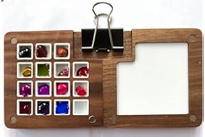 XHDIGI Skizzenbuch-Palette, Holz, Mini-Reise-Farbpalette, 15 Raster, magnetische Palettenbox für Aquarellmalerei, Acrylmalerei, Farbschutz mit Deckel und Mischtablett, Ritern 1 Clip, wood-15-G, Braun