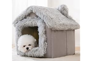 WAIGG KII Hundehaus, Haustierzelt, Hundehöhle, Bett für Katzen, warmes Haustier, Schlafhaus, Katzenhaus, Hundehütte, Haustiernest, faltbar, für den Innenbereich, Katze, Hundehütte (Größe M, grauer Plüsch)