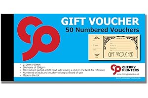 CHERRY PRINTERS Cherry Art Deco Gift Voucher Book Tear Out with stub 50pages 200gsm 99mm x 210mm with Free Poster