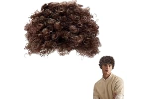 ZALHIN Parrucca Afro Anni 70 Parrucca Africa Funky Uomo, Ricci Parrucche Sintetiche Resistenti al Calore Parrucche morbide