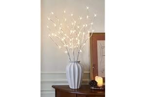 EAMBRITE Home Decorative Twig Lights Lighted White Birch Twig Branches Pathway Stakes with 60 LED White Lights Waterproof Plug in for Outdoor and Indoor Decor (3PK, 76cm)