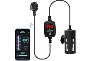 BIGCAGO U-picks Submersible Aquarium Heater Fish Tank Heater 25W for 8–20L, Smart Phone Control/External Temperature Controller LED Temperature Display Suitable for Marine Saltwater and Freshwater