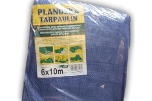 Bâche Tarpaulin - Avec anneaux en métal - 6 x 10 m - Pour protection solaire, hamac, tente - Imperméable, portable et légère - Pour camping, randonnée en extérieur, recouvrir le toit d'une voiture