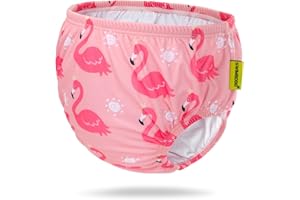 SWIWBOBO Swimbobo Baby Badewindelhosen Wiederverwendbare Gestreifte Badehose für Baby Jungen und Mädchen (M, Rosa Flamingo)