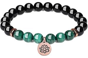 COAI Bracciale Bilanciamento Reiki in Tormalina Nera e Pietre Naturali con Amuleto Fiore di Loto