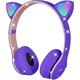 AXFEE Kids Wireless Headphones with LED and Microphone, Purple | Foldable Cat Ears Design Simple Style for Mobile/Tablet Birt
