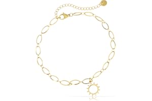 Made by Nami Bracelet de cheville pour femme en or avec pendentif soleil 22 cm + 5 cm de longueur - Bijou d'été imperméable - Cadeau pour elle