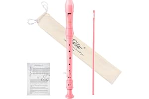 Eastar Sopran-Blockflöte für Anfänger, Kinder, deutsches C-Tasten-Blockflöteninstrument, ABS, 3-teilig, mit Reinigungsset, Daumenstütze, Baumwolltasche, Grifftabelle, Hellrosa, ERS-21GP