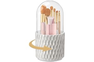 Korintin Makeup Brush Holder,360 Rotating Makeup Organiser with Dustproof Lid, Cosmetic Storage Box Organizer Skincare Products,Spinning Dressing Table Organiser for Vanity-Desk Eyeliner Lipstick Lip