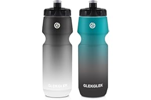 GLEKGLEK Squeeze Sports Water Bottle 750ml BPA Free, Leak Proof Drinks Bottle, Dishwasher Safe, for Exercise, Hiking, Cycling, Football (Black White/Green Black)