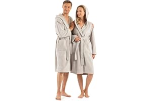 ENGLISH HOME Bademantel Damen Flauschig, Bademantel Herren mit Kapuze aus Baumwolle, Frottee Saunamantel, Unisex, Sauna Mantel Damen mit langem Gürtel S/M - L/XL