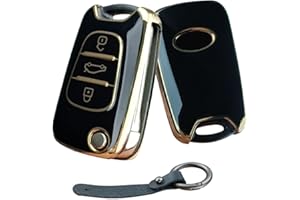 Gleamydot Funda Llave Seat Compatible para Llave Kia Hyundai I20 I30 IX20 IX35 Sorento Sportage Elantra Avante Accesorios Coche (oro negro)