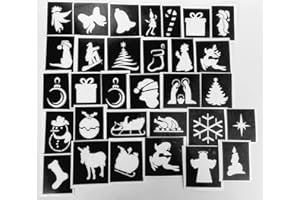 BODY ART DESIRE 25 Christmas Stencils for Boys Girls Glitter Tattoos Airbrush Tattoos Walls Reindeer Snowman Santa Bell Angel Sale