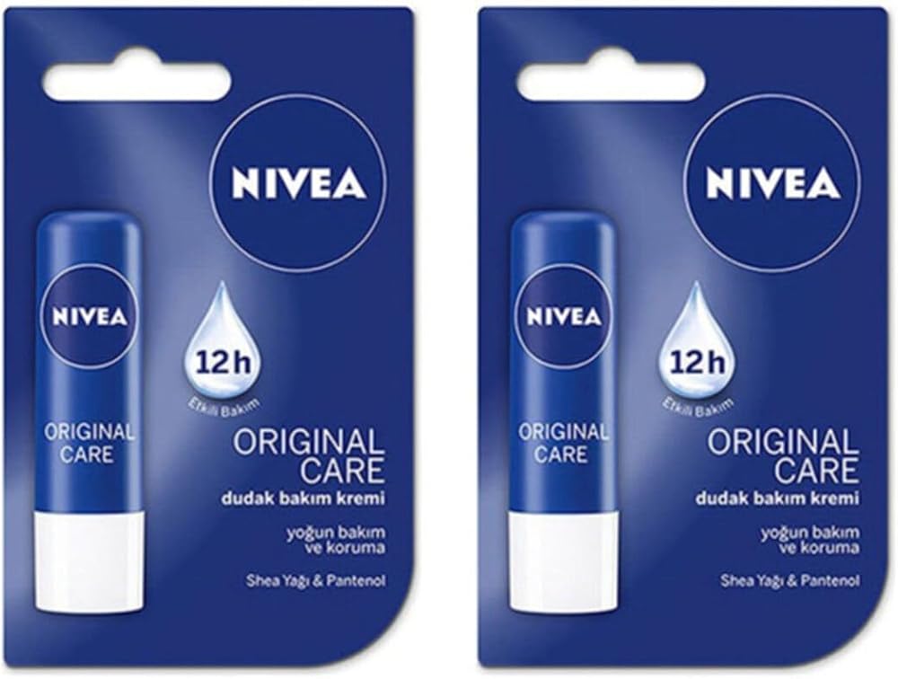 NIVEA Dudak Bakım Kremi Original Care, 12 Saat Koruma, Shea Yağı ve Pantenol, 2 Adet