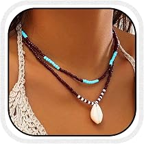 Boho Heishi Choker Necklace Set – Layered Colorful Beads & Shell Pendant, Adjustable Chain, Beachy Accessories For Women & Girls - View #2