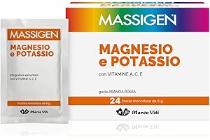 Massigen Magnesio e Potassio Integratore Alimentare - Pacco da 24 x 6 g, 1 unità, 1