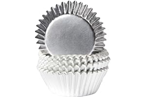 Miss Bakery's House® Moules à muffin en papier revêtus - argenté - Ø 50 mm x 30 mm - 50 pièces - papier métallisé - pour cupcakes et tartelettes