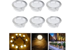CHNXU 80mm Large Led Decking Lights Outdoor Low Voltage 12v IP67 2.5W Waterproof Deck Lighting Kits Pack of 6 (Warm White)