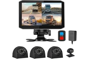 VSYSTO 4CH HD 1080P Dash Cam, 7.0'' Monitor Vehicle Backup Camera Front Rear Sides View, with GPS Infrared Night Vision Lens for Semi Trailer Truck Van Tractor Pickups Camper