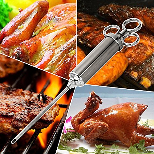 ZITFRI Bratenspritze Edelstahl Marinierspritze 60ml mit 1 Marinirpinsel und 3 Nadeln für BBQ Fleisch, Rind, Huhn, Gebäck mit Marmelade(Edelstahl) - 7